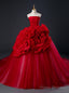Red Ball Gown Tulle Strapless Flower Quinceanera Dress