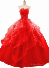 Red Beaded Lacesweet 16 Ball Gown Layers Formal Dress, Prom Dress Party Gowns Red Lace Evening Dresses