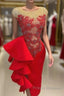 Red Evening Dress Long Lace Applique Mermaid Modest Beaded Elegant Sexy Formal Prom Dress Evening Dress