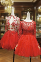 Red Lace Long Formal Prom Dress Red Tulle Lace Short Formal Prom Dress