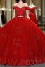 Red Long Princess Off the Shoulder Tulle Lace Wedding Dress