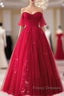 Red Sweetheart Tulle Long Formal Dress, Red Off Shoulder Party Dress Formal Prom Dress