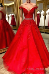 Red v neck tulle lace long Formal Prom Dresses, red tulle evening Dresses