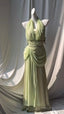 Retro Light Green V-Neck Chiffon Beaded Sequins Floor-Length Prom Dress Beautiful Birthday Evening Dress