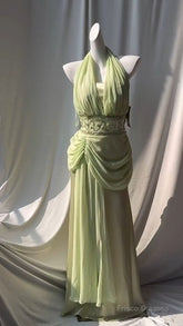 Retro Light Green V-Neck Chiffon Beaded Sequins Floor-Length Prom Dress Beautiful Birthday Evening Dress