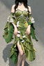 Retro Mermaid Spaghetti Straps High Low Long Party Dress Green Prom Dresses