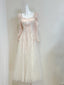 Retro Palace Nude Pink A-Line Long Lace Tulle Long Prom Dress Evening Dress