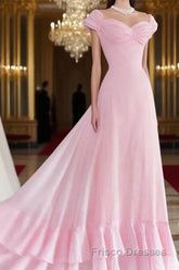 Retro Pink A-line Long Formal Prom Dresses,Pink Bridesmaid Dresses