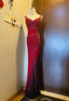 Retro Red And Black Gradient Mermaid V-Neck Halter Top Beaded Chiffon Long Prom Dress Evening Dress