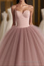 Dusty Rose A-Line Tulle Floor Length Spaghetti Straps Sweetheart Evening Party Dress Formal Prom Dress