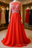 Round Neck Beaded Red Formal Prom Dresses, Red Formal Dresses, Red Evening Dresses