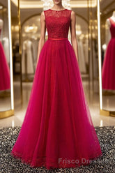 Round Neck Burgundy Beaded Formal Prom Dresses, Wine Red Beaded Formal Evening Bridesmaid Dresses