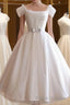 Round-Neck White Tulle Short Retro Formal Prom Dresses, Retro Wedding Dresses
