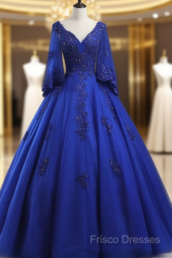 Royal Blue Ball Gown Lace Applique Quinceanera Dress, Tulle Floor Leng Frisco Dresses Royal Blue Ball Gown Lace Applique Quinceanera Dress, Tulle Floor Leng Frisco Dresses