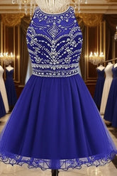 Royal Blue Homecoming Dress , Tulle Beaded Party Dress, Cute Party Dress