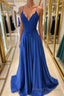 Royal blue lace satin long Formal Prom Dresses blue formal Dresses