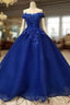 Royal Blue Off-The-Shoulder Formal Dress, Appliques Formal Prom Dress