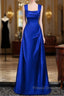 Royal Blue Satin A-Line Simple Long Party Dress, Royal Blue Satin Floor Length Formal Prom Dress
