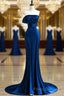 Royal Blue Satin Mermaid Scoop Long Party Dress, Royal Blue Formal Prom Dress