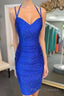 Royal Blue Spaghetti Strap Short Hoco Dress Tight
