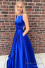 Royal Blue Spaghetti Straps Long Prom Dress with Pockets