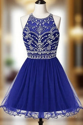 Royal Bule Tulle Homecoming Dress Short Formal Prom Gowns