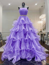Ruffled Organza?Purple Long Prom Dress, Ruffled Organza Long Purple Formal Graduation Dresses