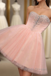 Pink A Line Sweetheart Neck Short Formal Prom Dress, Homecoming Dress