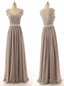 Hot Selling Cap Sleeves Beaded Floor Length Taupe Bridesmaid Dress
