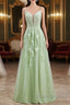 Sage Green Long Formal Prom Dress Lace Appliques V Neck Lace-Up