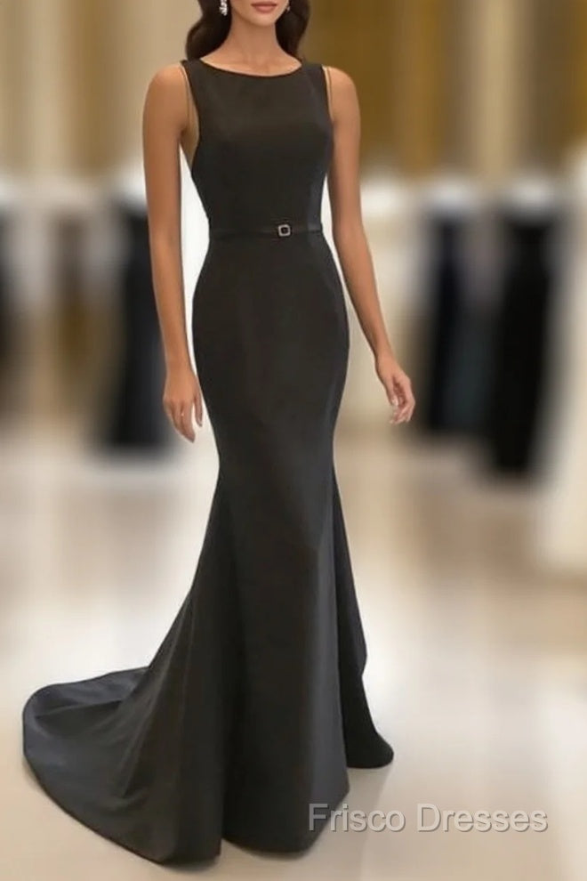 Scoop Neck Long Black Satin Mermaid Formal Dress – Frisco Dresses