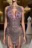 Sequined Mermaid Jewel Jersey Beading Sleeveless Mini Rhinestone Party Dresses