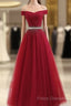Sequins Burgundy Long Off The Shoulder Formal Prom Dress