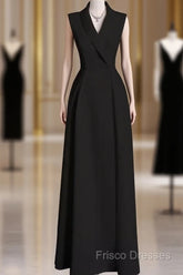 Sexy A Line Black Satin Party Dress Long Formal Prom Dress