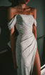 Sexy A Line Off The Shoulder Long Prom Dress Slit Sequin Evening Dress