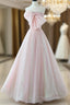 Sexy A-Line Pink Tulle Long Formal Prom Dress