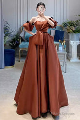 Sexy Ball Gown Off The Shoulder Party Dresses Satin Prom Dresses