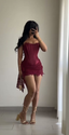 Sexy Burgundy Strapless Lace Sheath Short Cocktail Dress Homecoming Dress