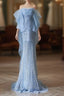 Sexy Mermaid Off The Shoulder Blue Sequin Long Formal Prom Dress Evening Gowns