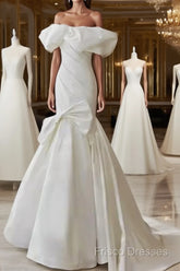 Sexy Mermaid Off The Shoulder Satin White Long Wedding Dress Brides Dress