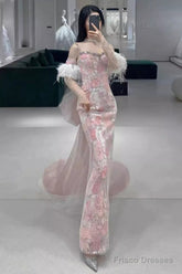 Sexy Mermaid Pink Sequin Prom Dresses