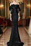Sexy Mermaid Spaghetti Straps Black Long Formal Dress Satin Formal Prom Dress
