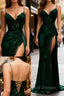 Sexy Mermaid Spaghetti Straps Dark Green Lace Backless Formal Prom Dress Long Party Dress