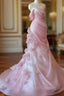 Sexy Mermaid Strapless Pink Long Floral Formal Prom Dress Party Dress