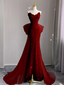 Sexy Mermaid Strapless Red Lace Long Prom Dress