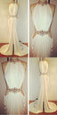 Sexy Prom Dresses Sheath Column High Neck Rhinestone Long White Prom Dress