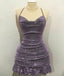 Sexy Sheath Halter Sequin Tight Grape Formal Homecoming Dresses 8Th Grad Dance Graduation Dress Short Birthday Outfits Hoco Dresses
