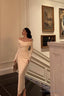 Sexy Sheath Off The Shoulder Long Sleeves White Slit Prom Dresses Birthday Outfits