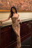 Sexy Sheath Spaghetti Straps Champagne Floral Prom Dresses Birthday Outfits
