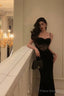 Sexy Sheath Spaghetti Straps Sleeveless Black Velvet Prom Dresses Birthday Outfits